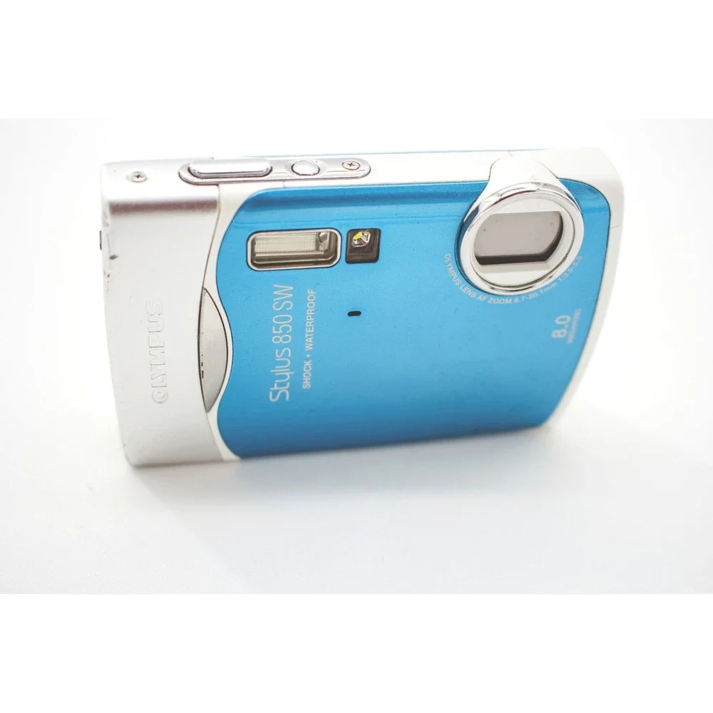 Vtg Waterproof Olympus 850SW 8MP Blue Digital Camera Digi Zoom Point Shoot Y2k